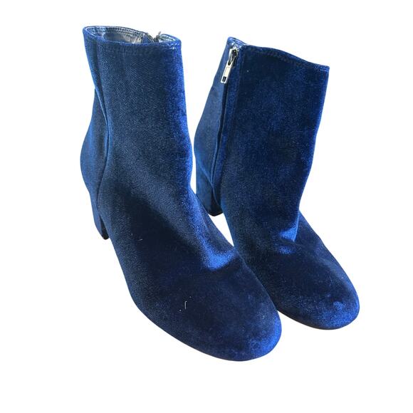 Rebel by Zigi Navy Velvet Ankle Booties Chunky Heel Y2K Size 8 - Picture 2 of 4